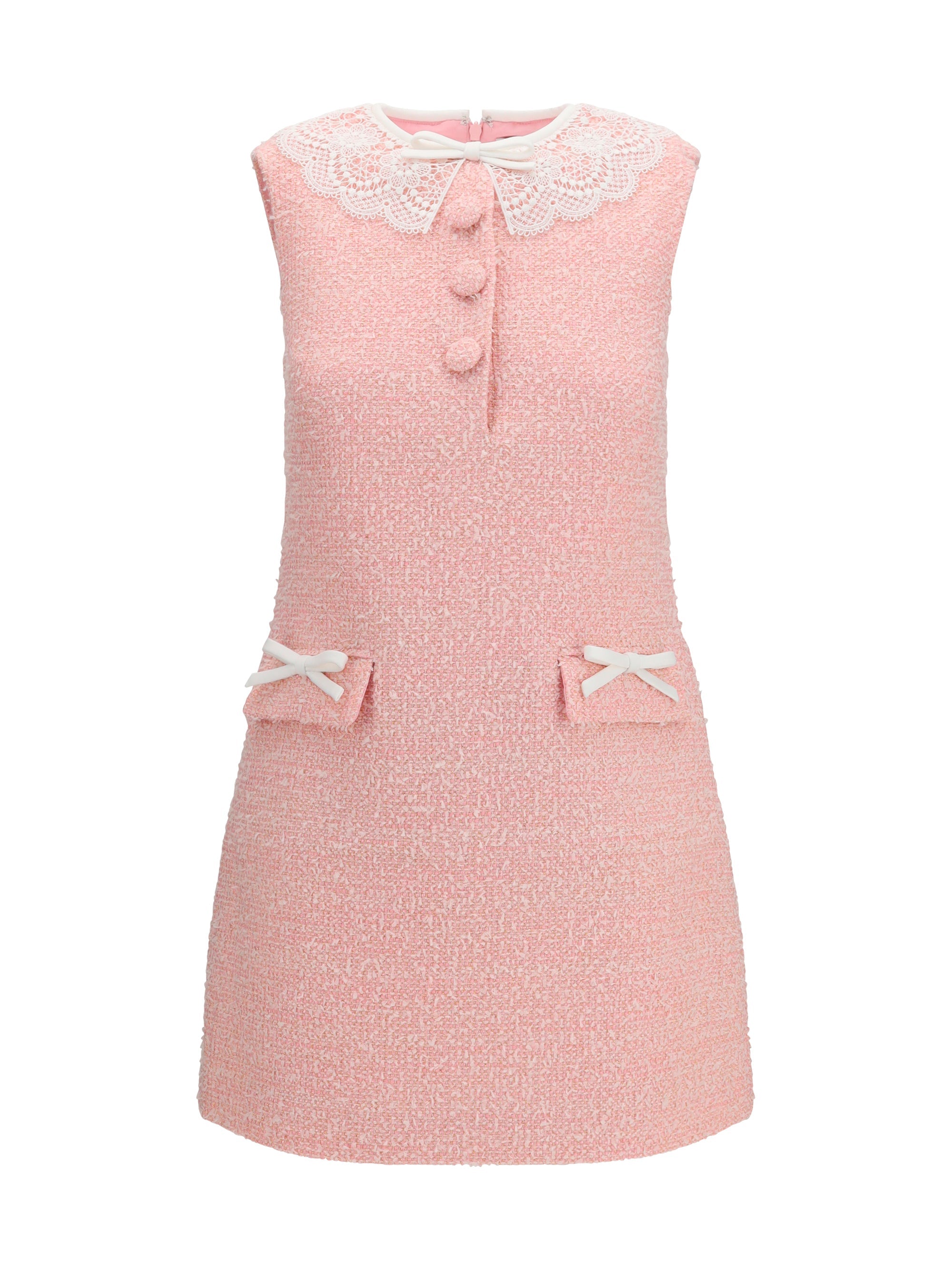 Self-Portrait Bouclé with Lace Collar Dress — Pink