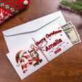 Personalizado Cartoon Personaje Santa Hat Inicial Tarjeta Billetera con Nombre Año y Sobre para Dinero en Efectivo Regalo de Navidad para la Familia Niños