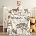 Manta personalizada con el nombre y apellido de los animales de la selva Decoración de la guardería Cumpleaños Baby Shower Regalo para niños Recién nacidos