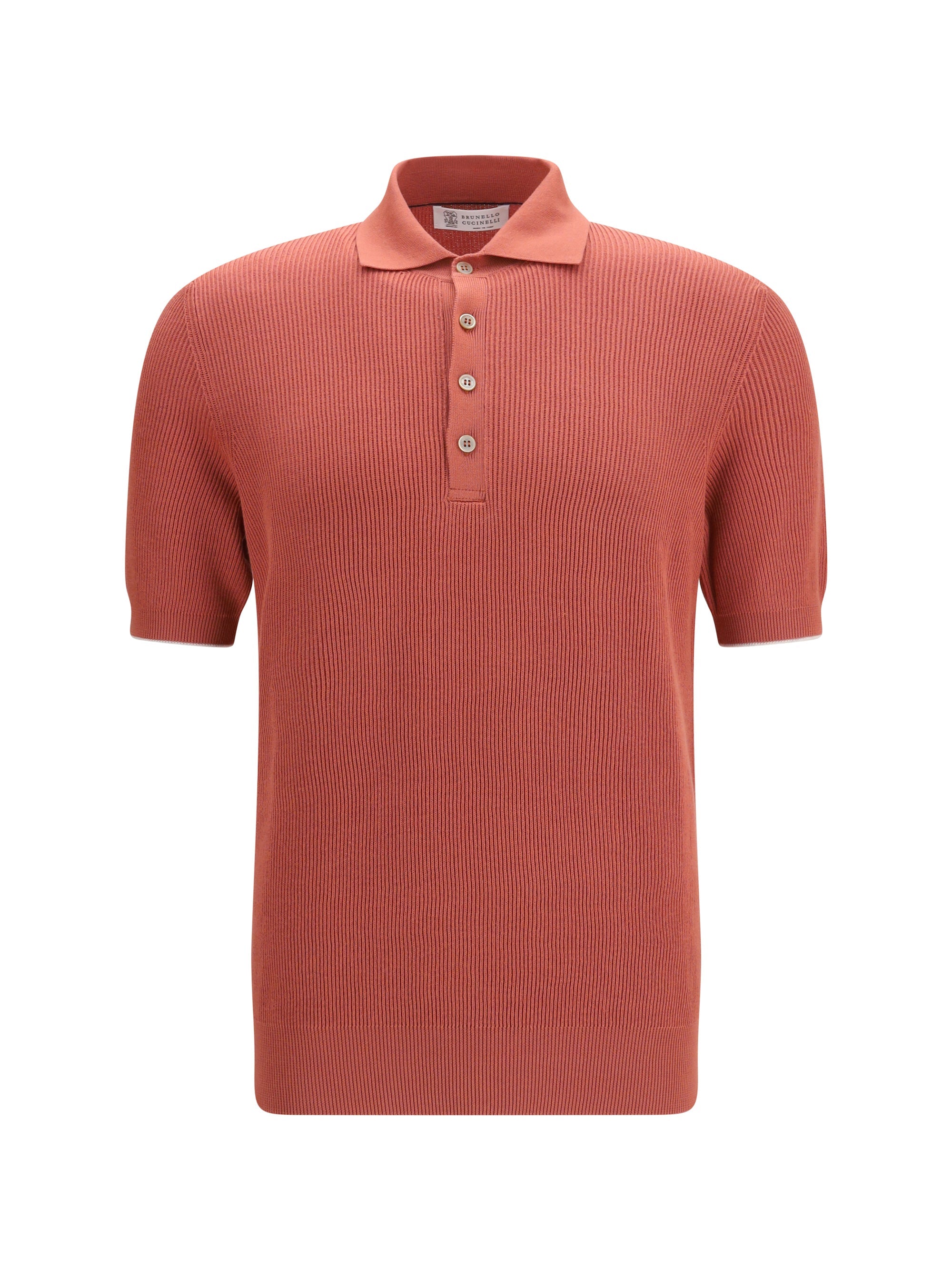 Brunello Cucinelli Ribbed Cotton Polo — Orange