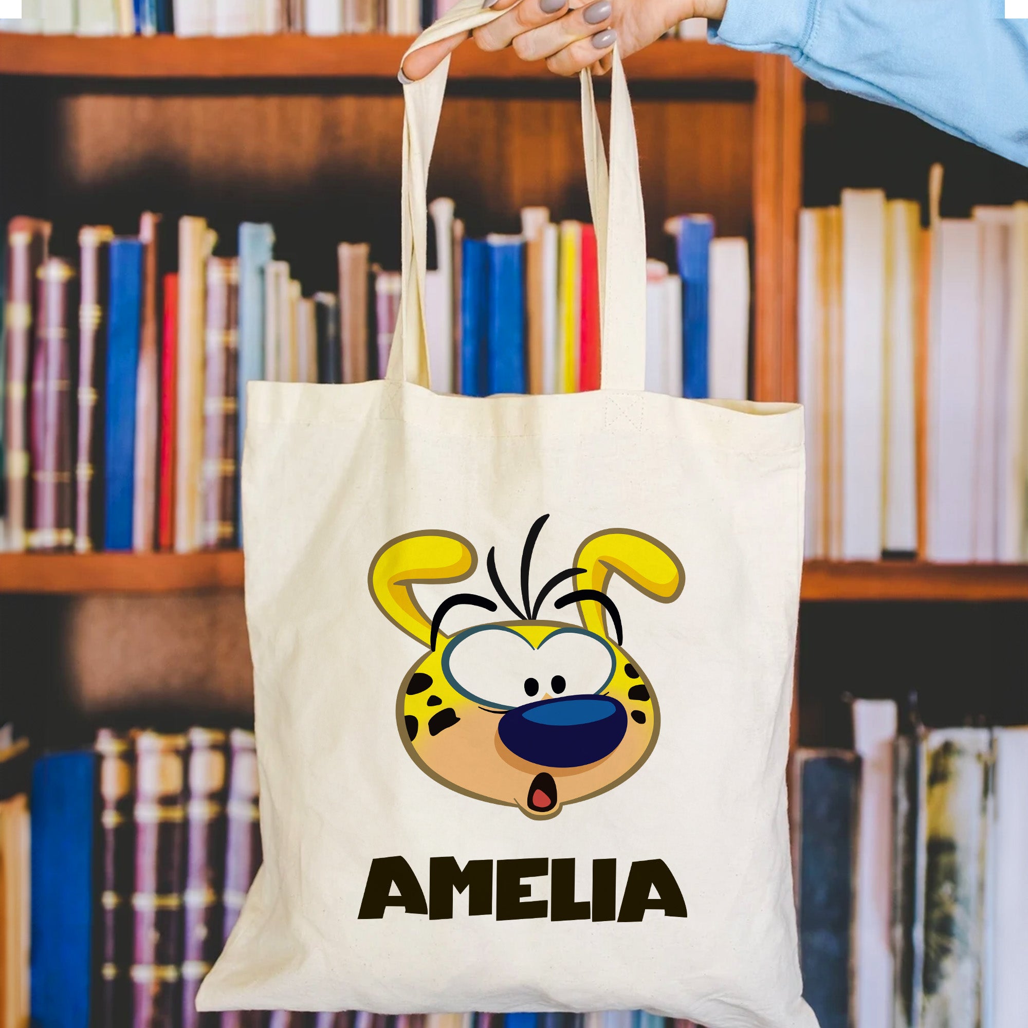 Marsupilami personalizado de dibujos animados Bolsa de lona reutilizable con nombre  Día de la Madre Regalo para mujer | Callie × Marsupilami®.