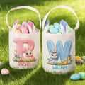 Personalizado lindo conejito orejas cesta de Pascua con el nombre y la inicial de los huevos de caza del partido Favor de Pascua de Regalo para Niños Niñas