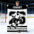 Silueta de jugador de hockey sobre hielo personalizada Manta suave con nombre y número Decoración del hogar Cumpleaños Juego Regalo para los amantes de los jugadores de hockey sobre hielo