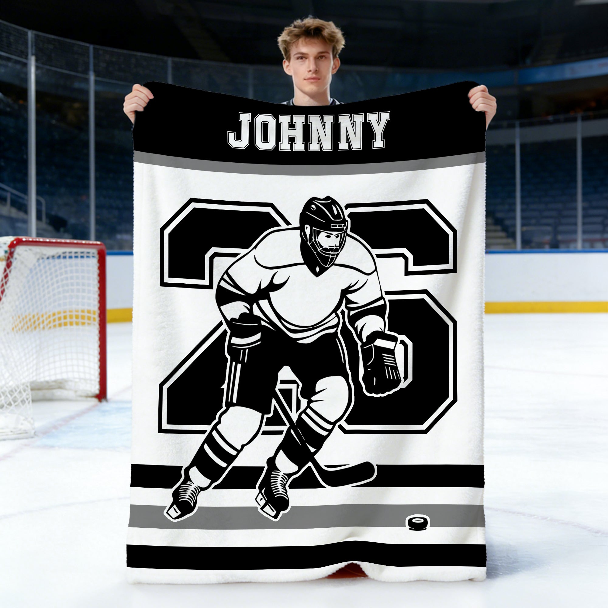 Silueta de jugador de hockey sobre hielo personalizada Manta suave con nombre y número Decoración del hogar Cumpleaños Juego Regalo para los amantes de los jugadores de hockey sobre hielo