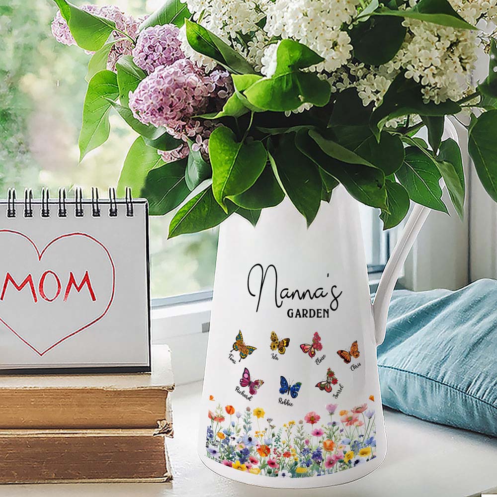 Personalizada Flor de Nacimiento Jardín de Mariposas Florero de Cerámica con Apodo y 1-8 Nombres Cumpleaños Día de la Madre Regalo para Mamá Abuela Familia