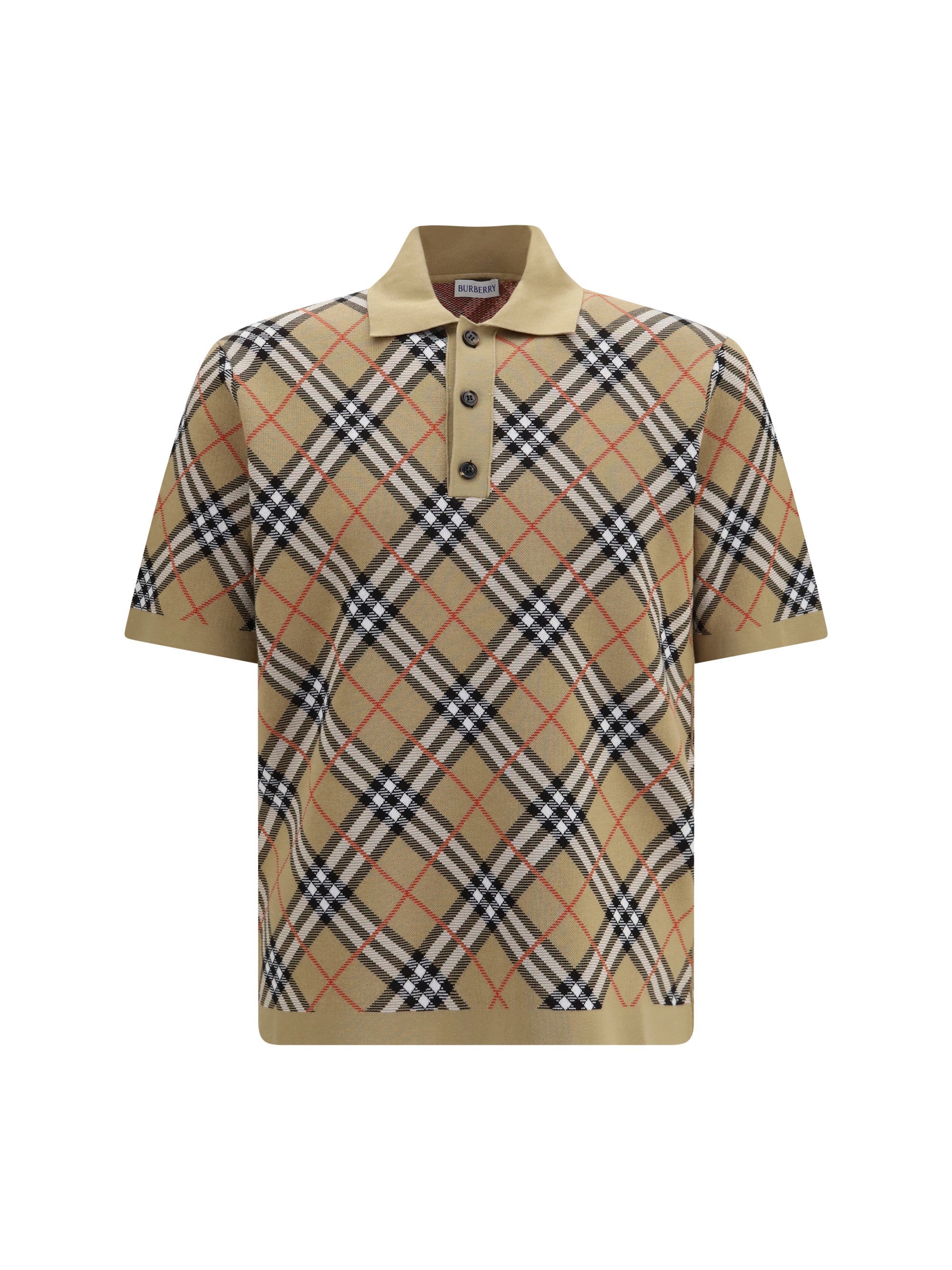Burberry Check Cotton Blend Polo Shirt — Beige