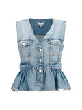 Ganni Peplum Denim Vest — Blue