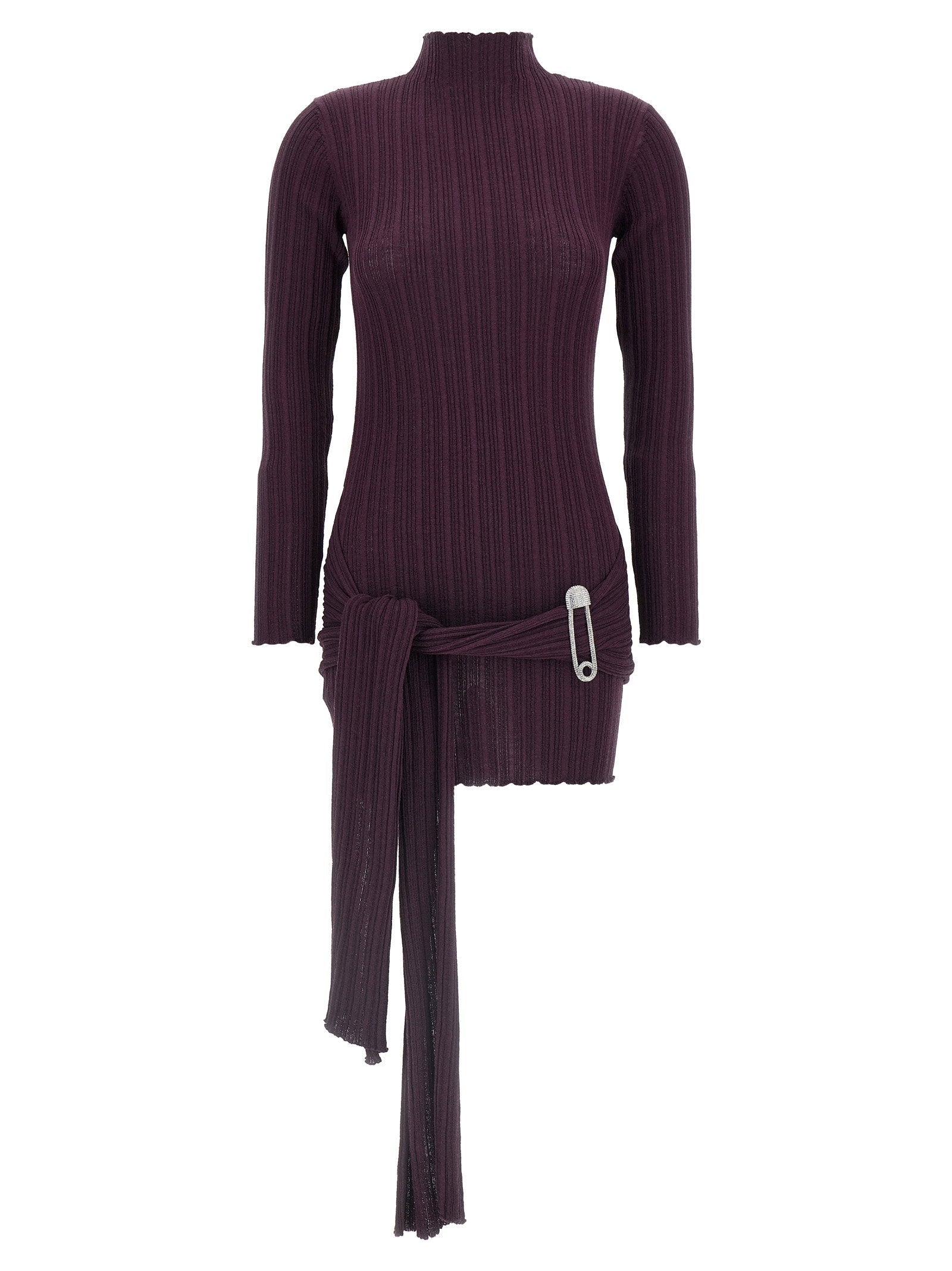 Giuseppe Di Morabito Ribbed Merino Wool Blend Dress — Burgundy