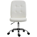 Armless Office Chair, Faux Leather Desk Chair with Adjustable Height, Button Tufted, White