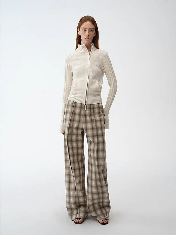 Senna Melody oblique placket fine merino wool and cotton blend zipper knitted cardigan top for women