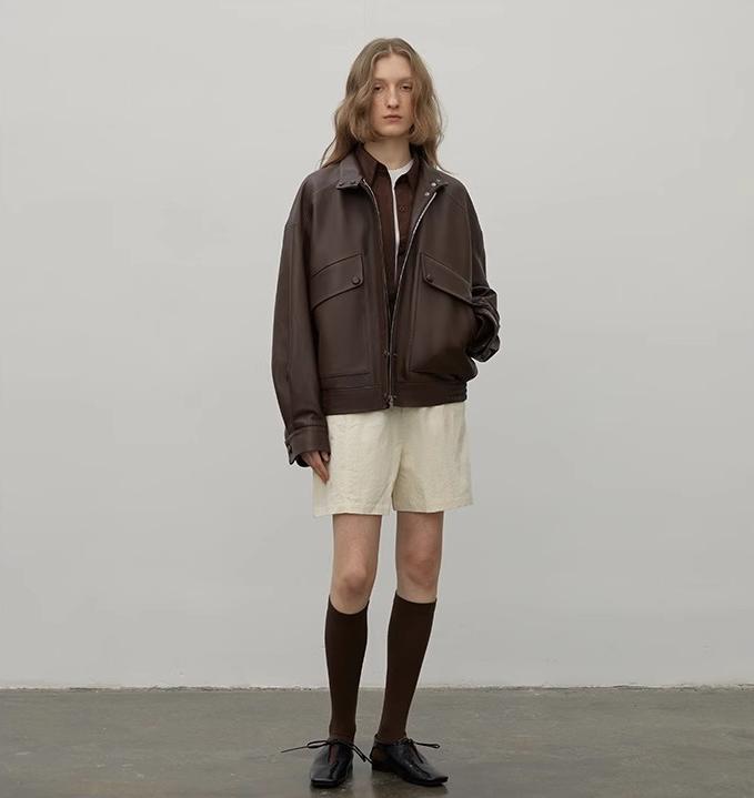 Loveless Muse Brown Retro Genuine Leather Jacket Women's Motorcycle Sheep Leather Jacket Short