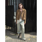 Nth power suede lambskin retro double-breasted lapel wide-shoulder genuine leather jacket imported from New Zealand