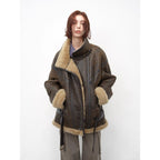 London StreetMotorcycle Style Lapel Imported Merino Fur One-piece Fur Jacket Winter