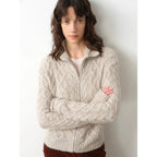 Romantic Cable vintage warm flower basic mohair wool cable blend zipper knitted cardigan