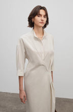 Origami Narrative Stand Collar Wrap Dress Women's Mid Sleeve Shirt Dress Long Dress