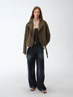 Modern Past practical personality linen draped trapezoidal jacket