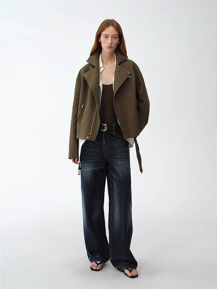 Modern Past practical personality linen draped trapezoidal jacket