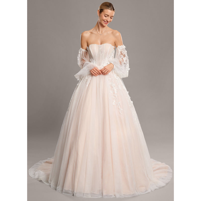 Bridal Wedding Dress Ivory-Nude Long A-line