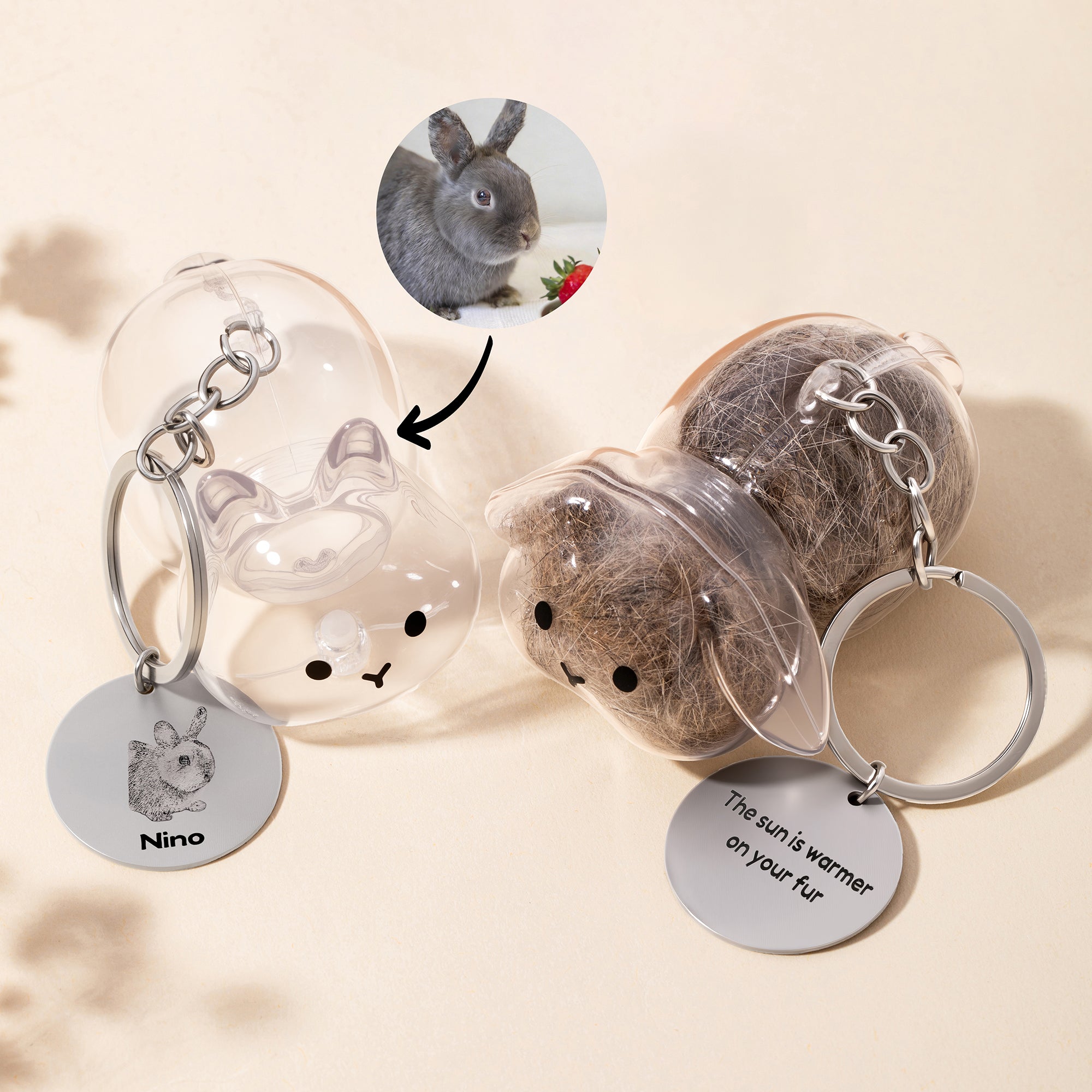 Llavero personalizado de piel de conejo con texto grabado Regalo de cumpleaños conmemorativo para dueño de mascota