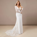 Bridal Wedding Dress Ivory Long Sleeve Long V-Neck Sheath