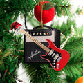 Personalizado 3D Efecto Retro Guitarra Amp Sombrero de Papá Noel Adorno con Nombre y Año Decoración Navideña Regalo para Guitarristas Amantes de la Guitarra