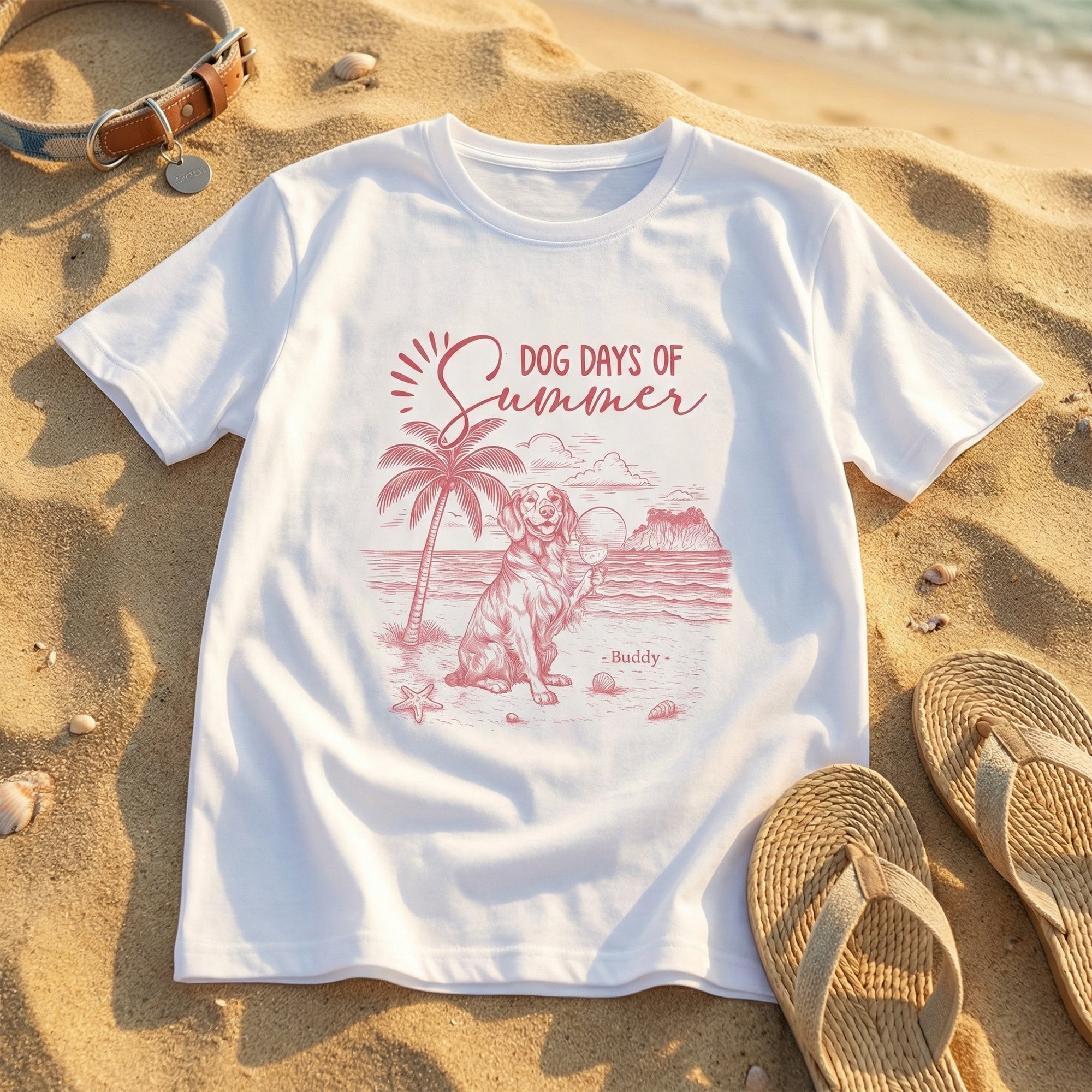Personalizada Dog Days Of Summer 1-5 Perros Camiseta Blanca con Nombres Fiesta de Mascotas Cumpleaños Adopción Aniversario Regalo para Amantes de las Mascotas