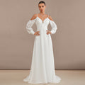 Bridal Wedding Dress Ivory Long Sleeve Long Cold Shoulder A-line