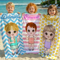 Toalla de playa y bolsa de cordón personalizadas con el nombre de un personaje de dibujos animados a rayas de secado rápido para regalo de vacaciones de verano de cumpleaños de viaje para niños y fami