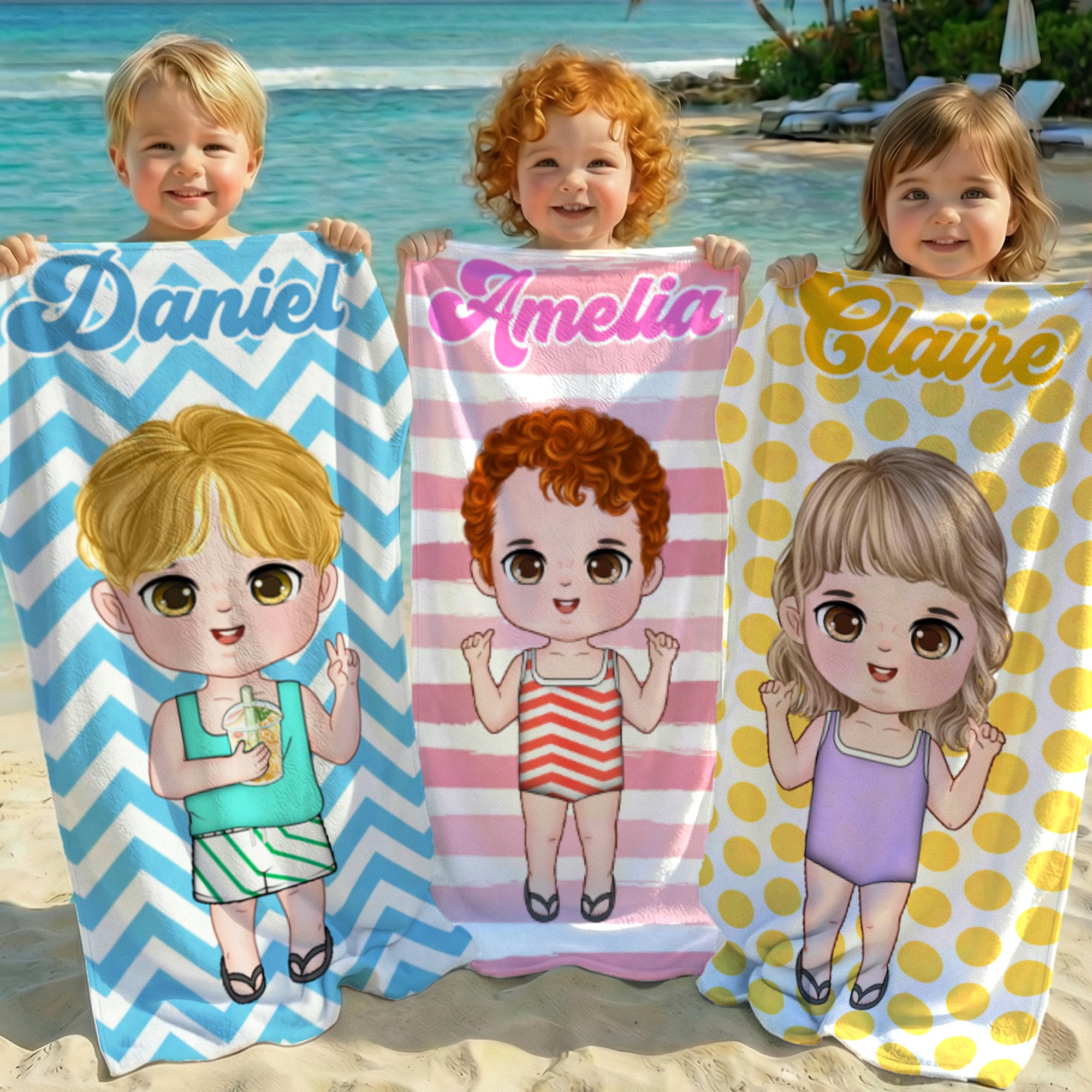 Toalla de playa y bolsa de cordón personalizadas con el nombre de un personaje de dibujos animados a rayas de secado rápido para regalo de vacaciones de verano de cumpleaños de viaje para niños y fami