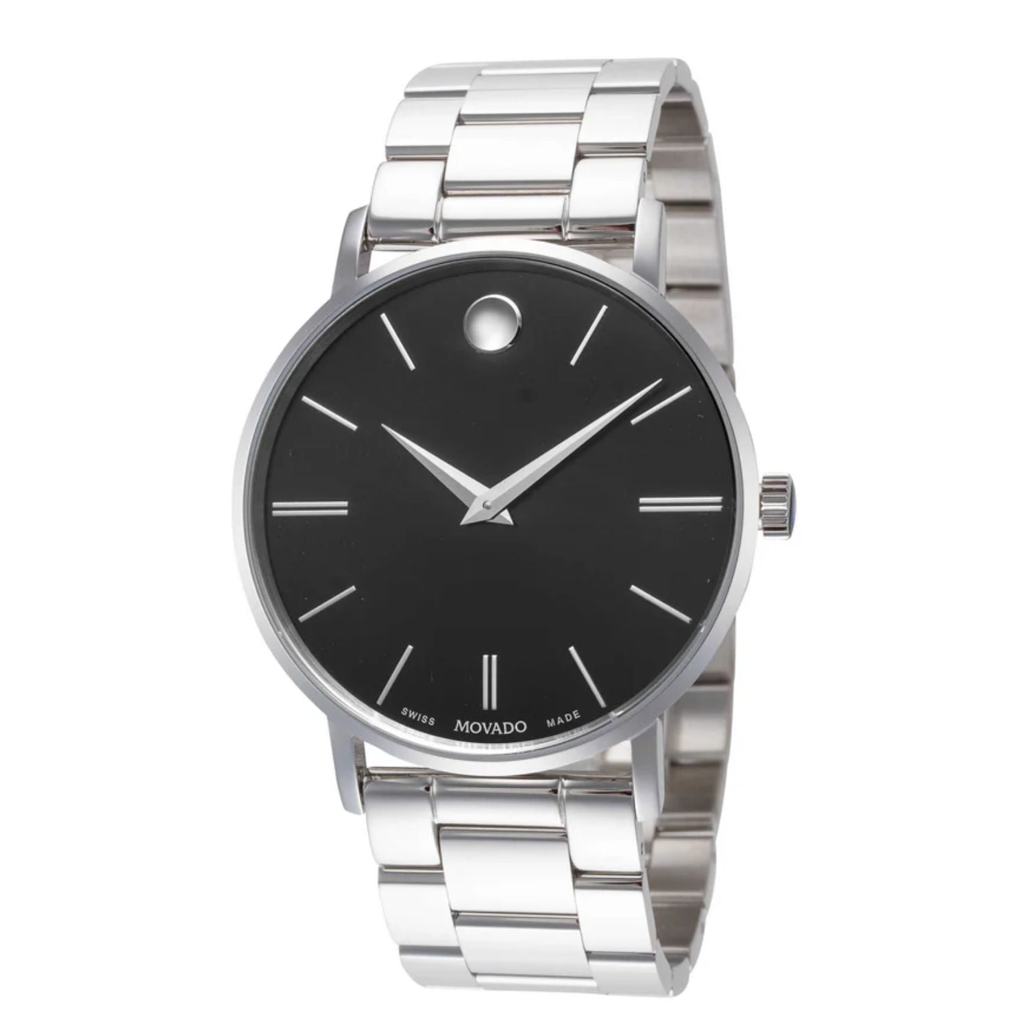 Movado Stainless Steel Black Dial Watch — Black