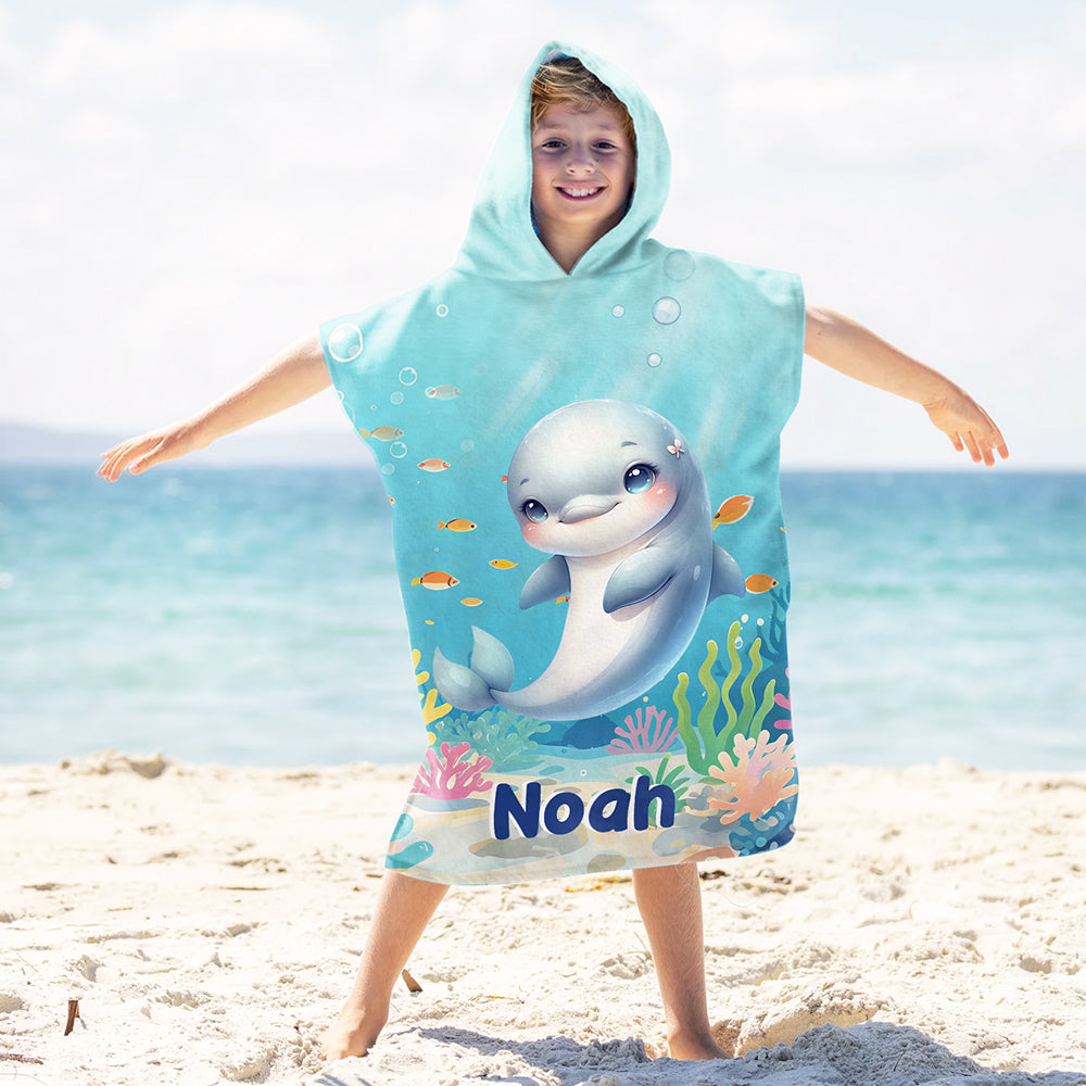 Toalla de playa con capucha de secado rápido y nombre Personalizada con dibujos de sirenas de fantasía y animales marinos Esenciales para piscina Vacaciones de verano Regalo de cumpleaños para niños