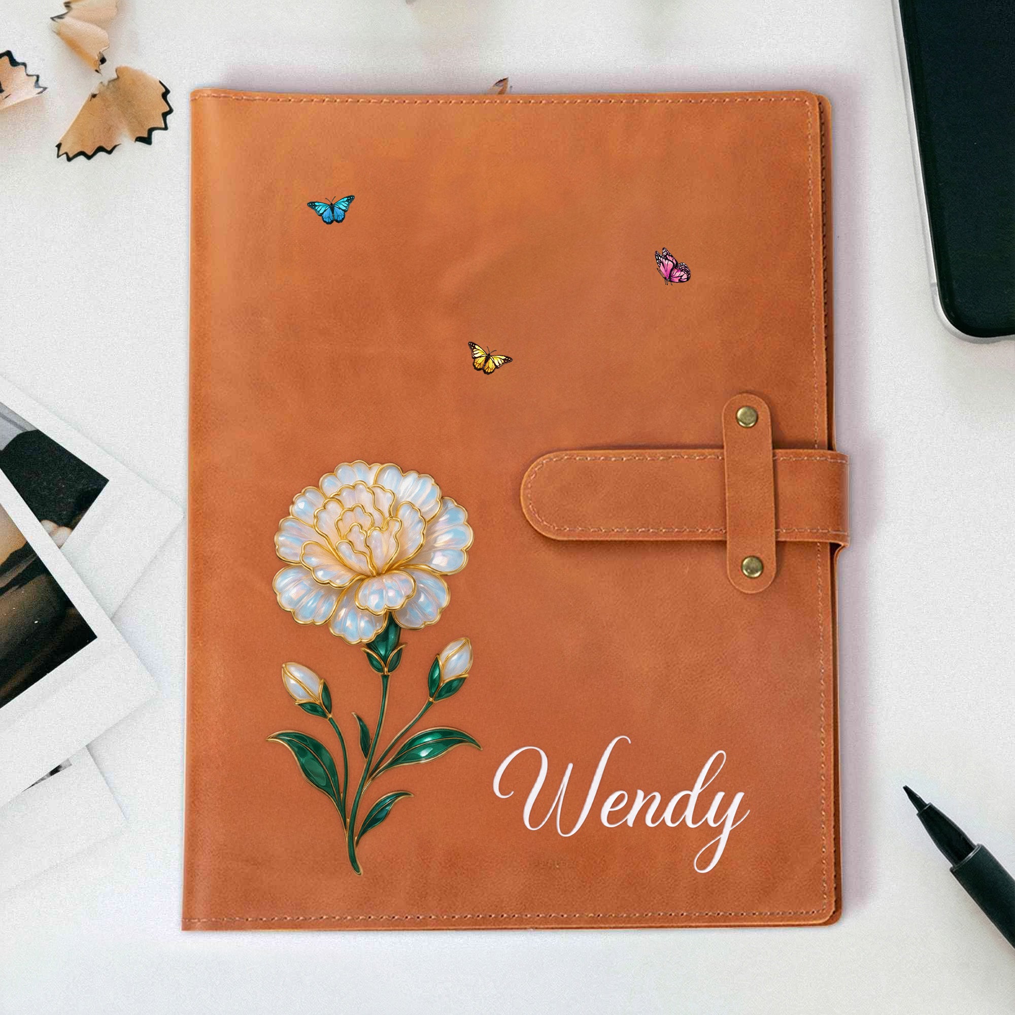 Personalizado Efecto Nácar Nacimiento Flor PU Cuero A5 Sketchbook Cubierta Uso diario al aire libre Sketching Regalo para Artistas Pintores