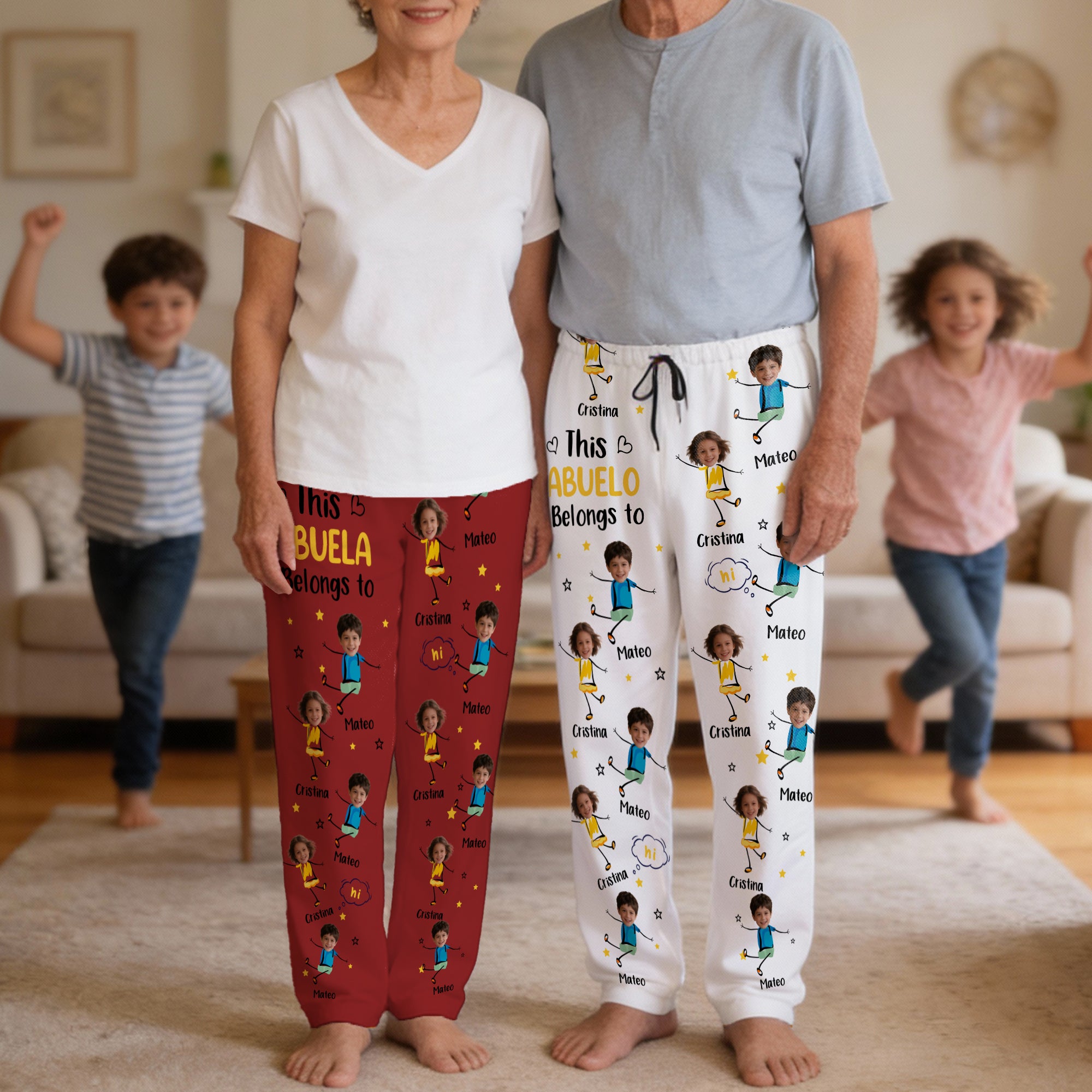 Pantalones de pijama personalizados con fotos de 1 a 12 caras dibujo lineal de niño nombre y bolsillos regalo de cumpleaños y diario para familia