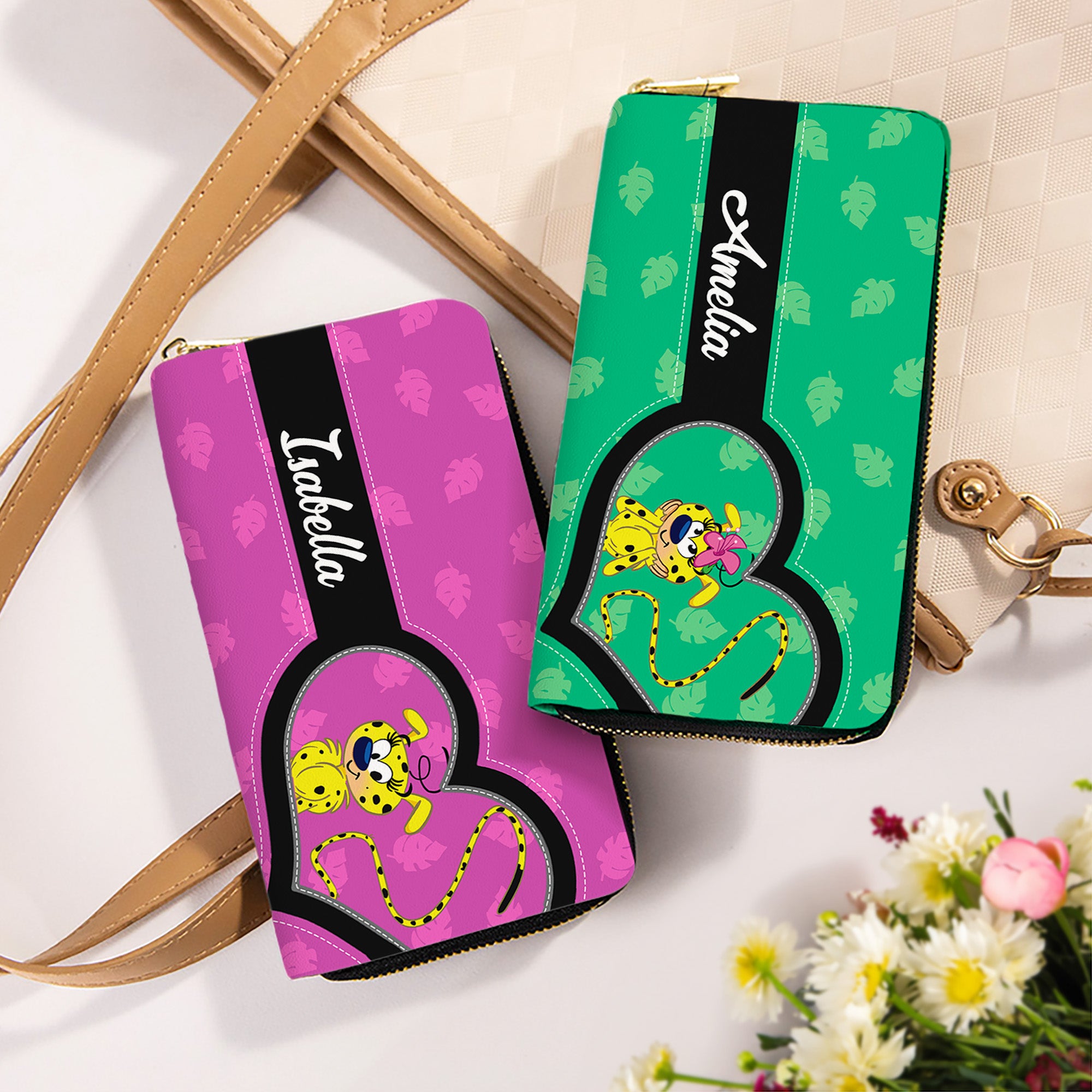 Marsupilami monedero de mano personalizado con nombre y cremallera regalo de cumpleaños para ella | Callie × Marsupilami