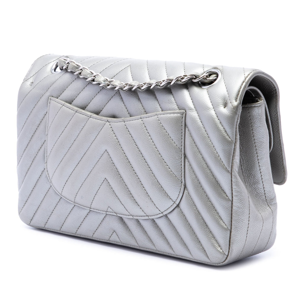 Medium Classic Chevron Metallic Caviar Double Flap
