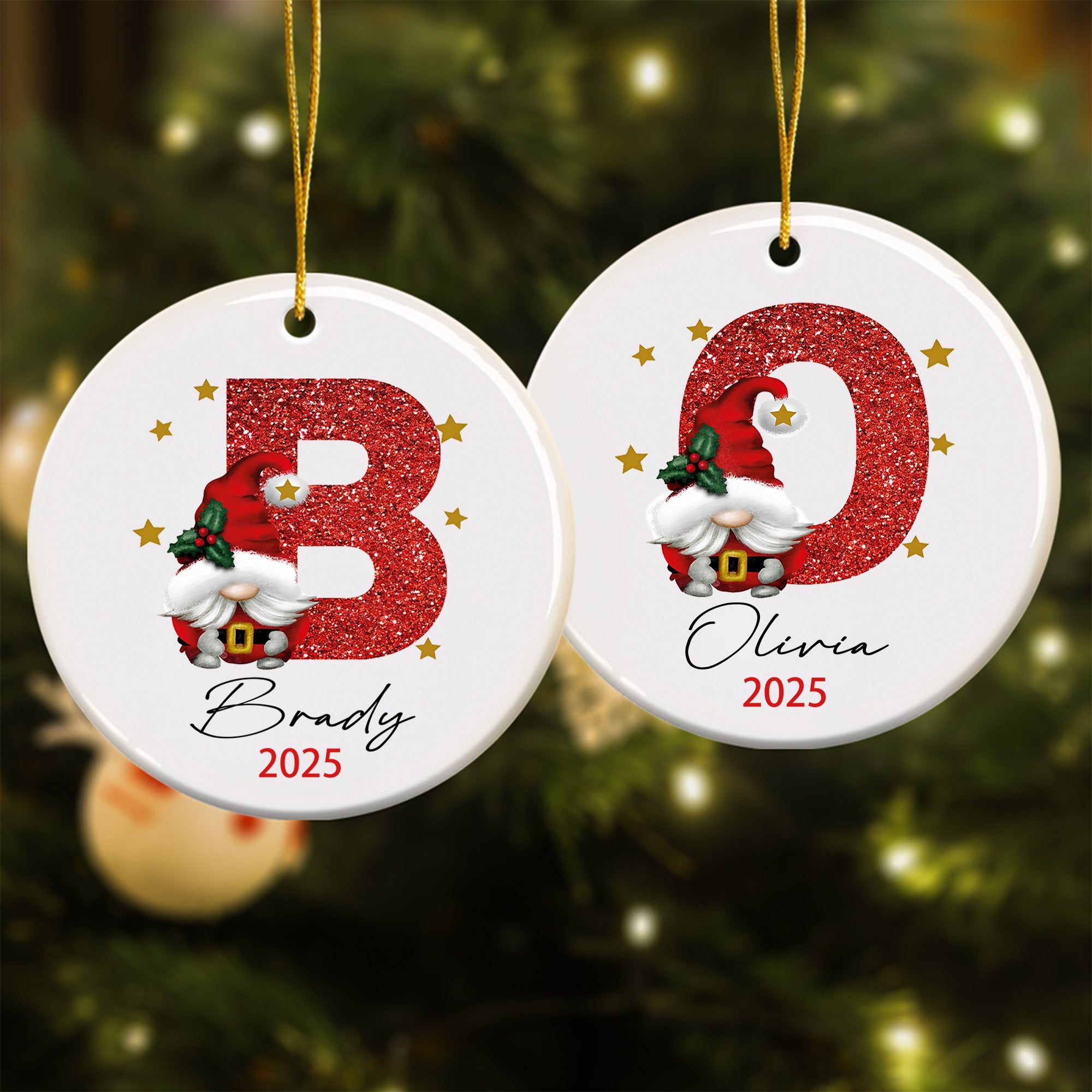 Ornamento de cerámica con iniciales de Papá Noel personalizado con nombre y año Decoración del hogar Regalo de Navidad para un amigo de la familia
