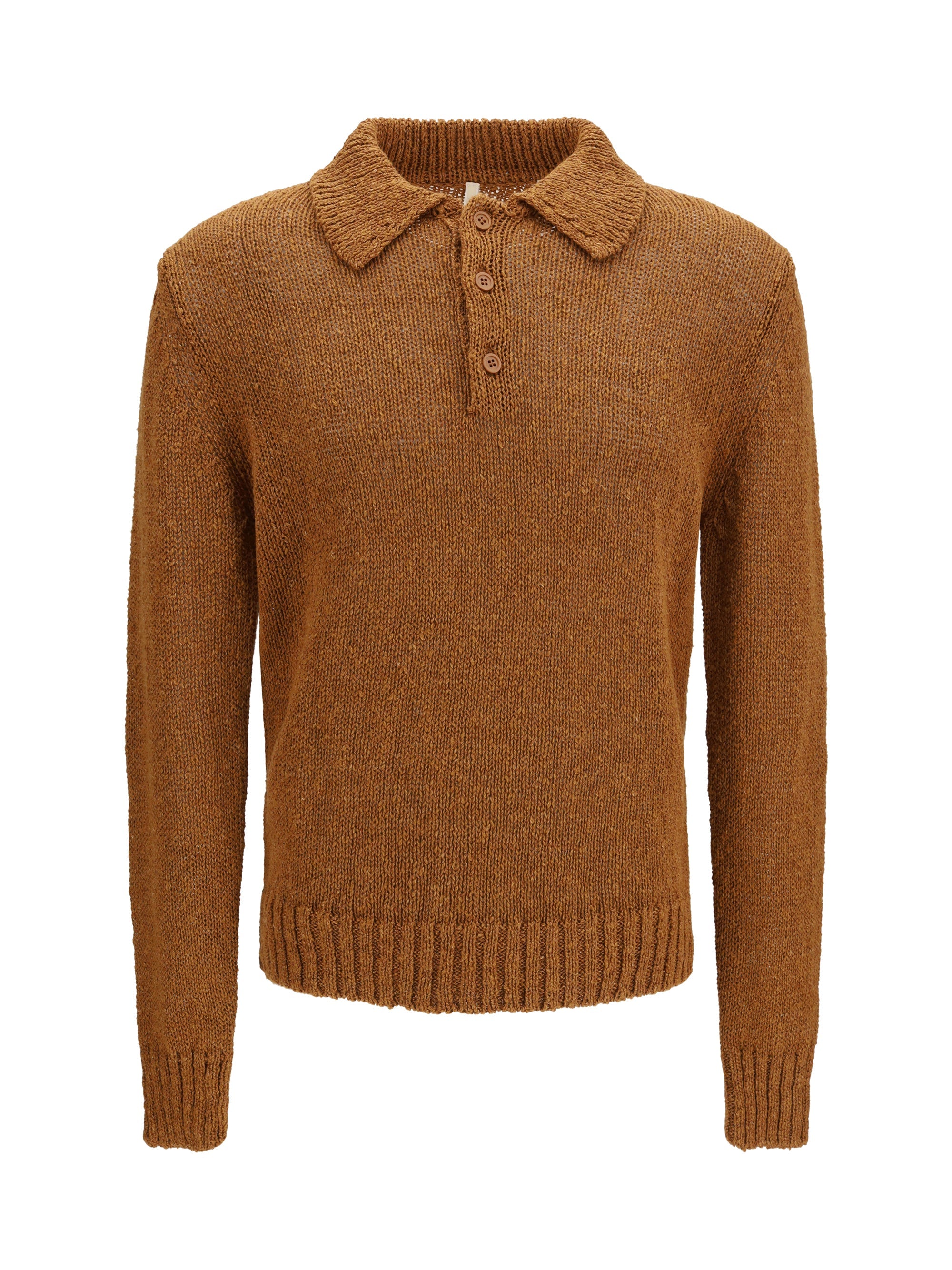 Sunflower Textured Cotton-Linen-Polyester Polo — Brown