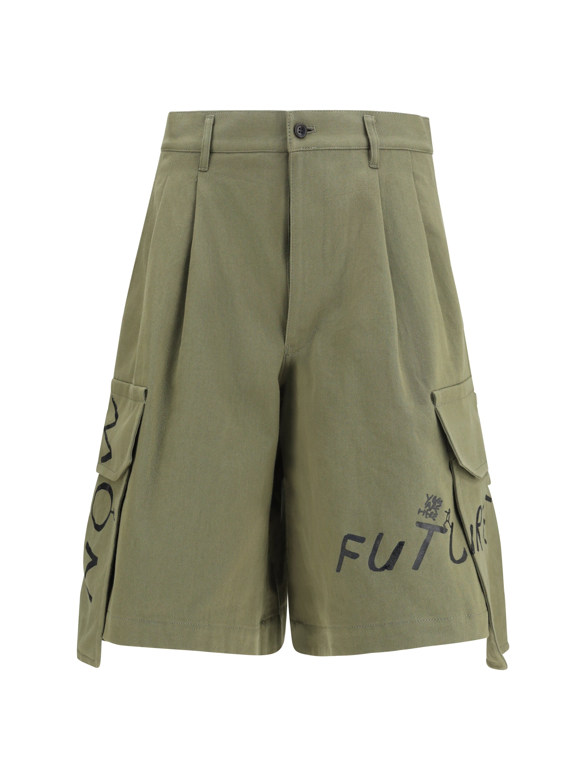 Comme Des GarçOns Shirt Printed Cotton Cargo Shorts — Green