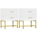 Modern Nightstands Set of 2, Bedside Tables with 2 Drawers and Fluted Panels, White