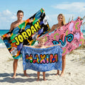 Toalla de playa personalizada de gran tamaño y secado rápido con diseño de graffiti abstracto y nombre Cumpleaños Fiesta en la playa Regalo para amigos Familia