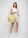 Pinko Woven Raffia Tote Bag — Yellow