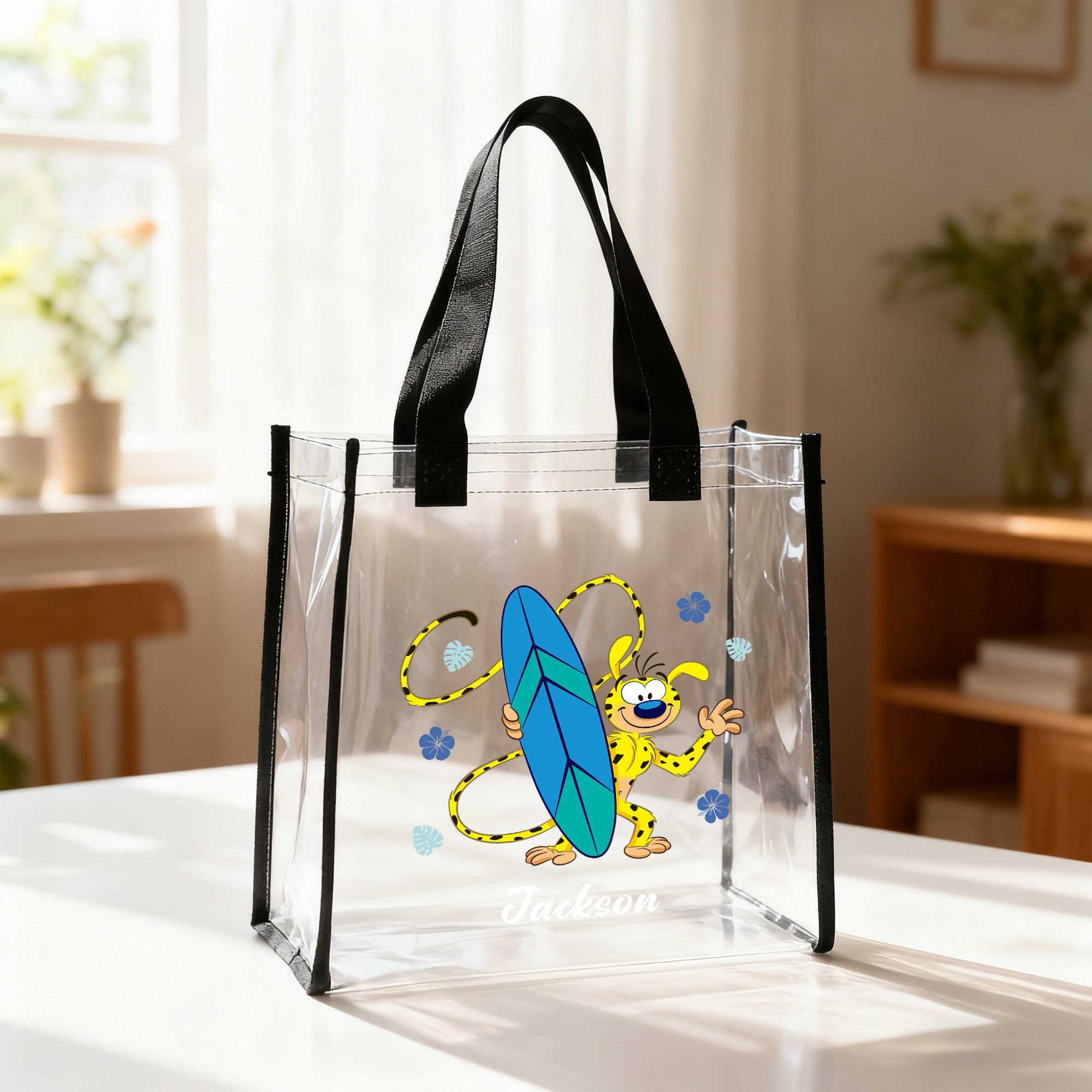 Marsupilami personalizado Bolsa de asas transparente con nombre Fiesta de cumpleaños Día de la madre Regalo para mujer | Callie × Marsupilami