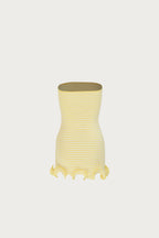 Ruffle Hem Strapless Mini Dress (Butter Yellow Stripe)