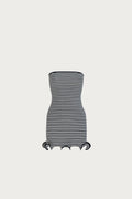 Ruffle Hem Strapless Mini Dress (Navy Stripe)