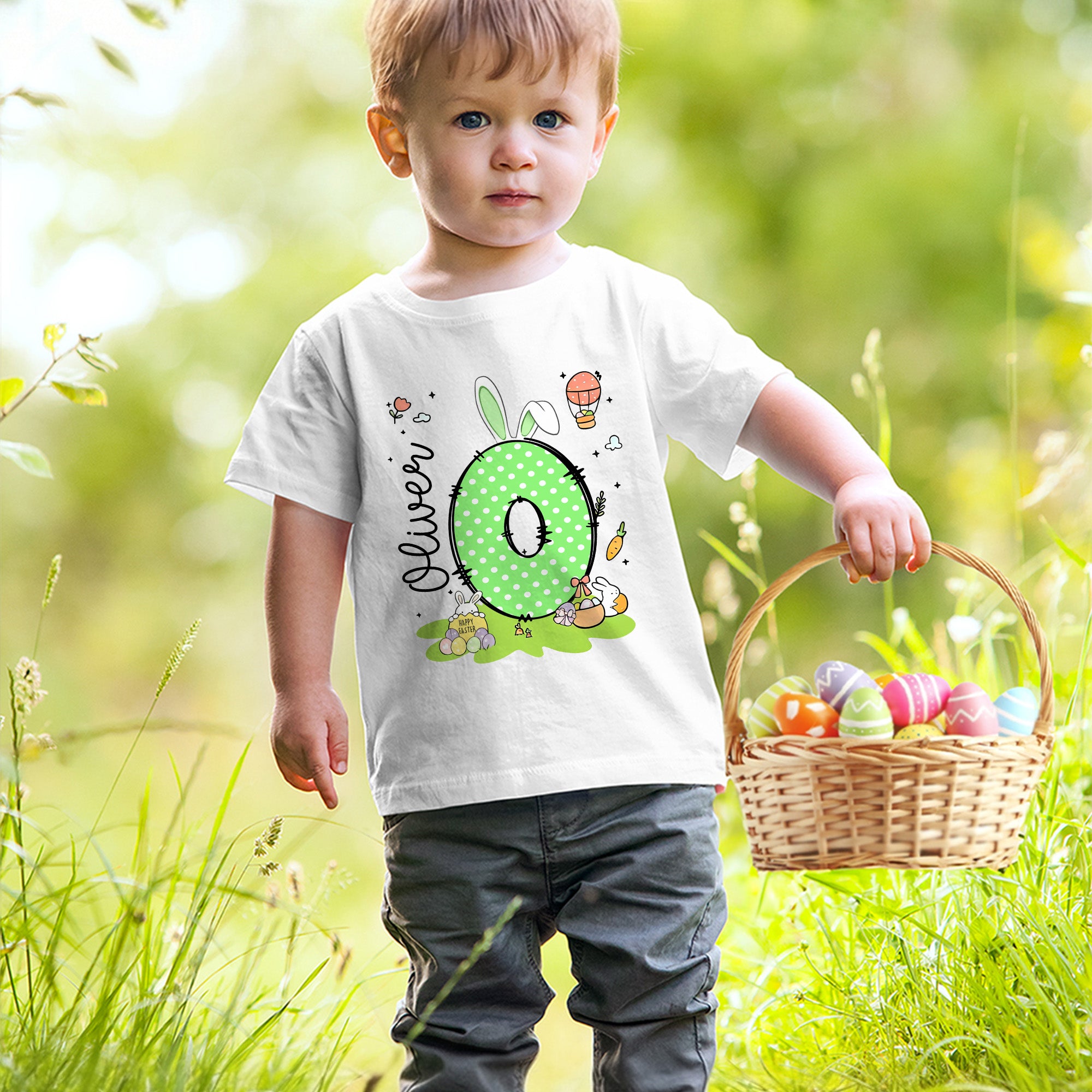 Conejito Personalizado 100% Algodón Camiseta Infantil con Nombre Easter Egg Hunt Regalo de Pascua para Niños Niñas