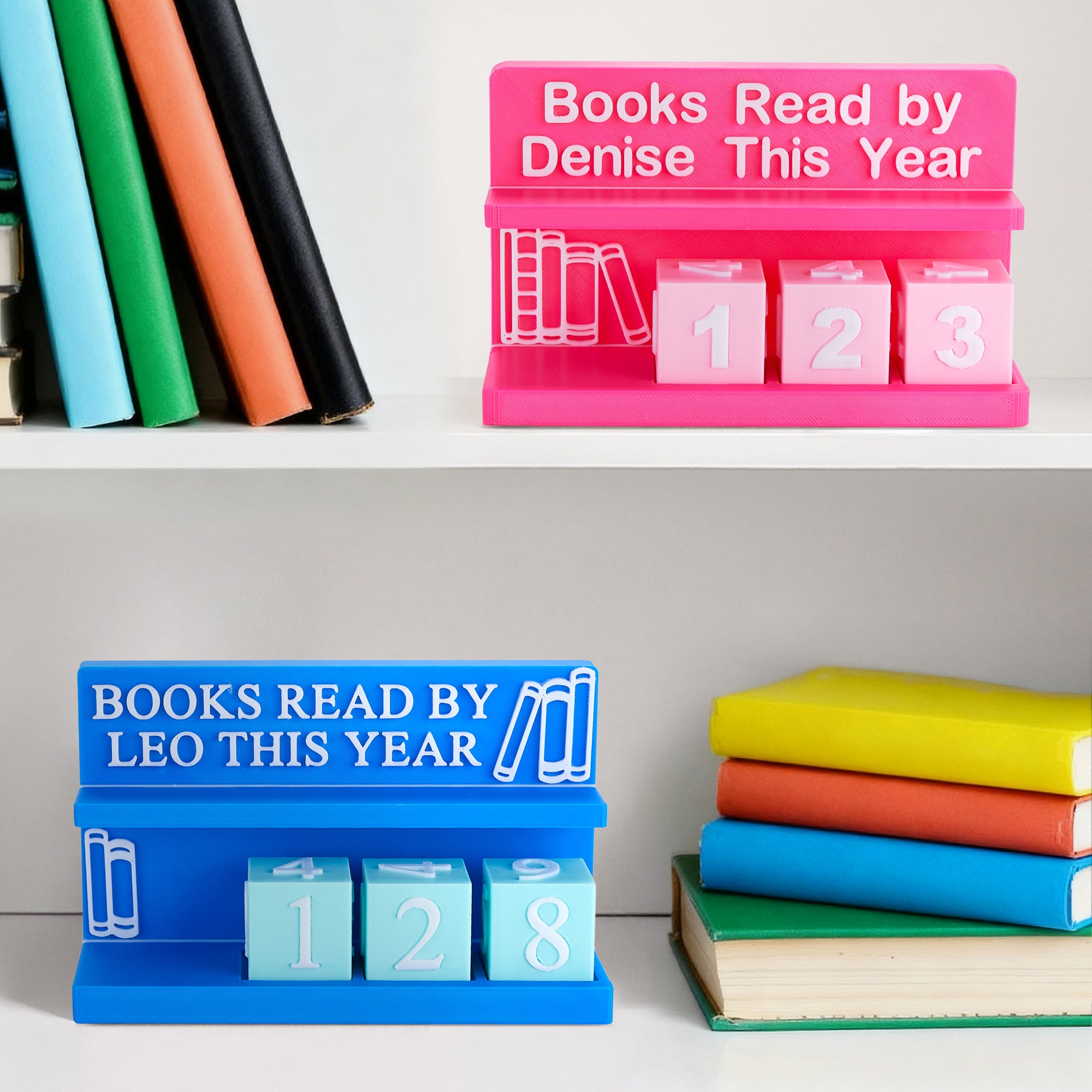 Personalizado Multicolor 3D-impreso Flexible Contando Libros Leer Tracker con Nombre Estantería Decoración Regalo de cumpleaños para los lectores Ratones de biblioteca