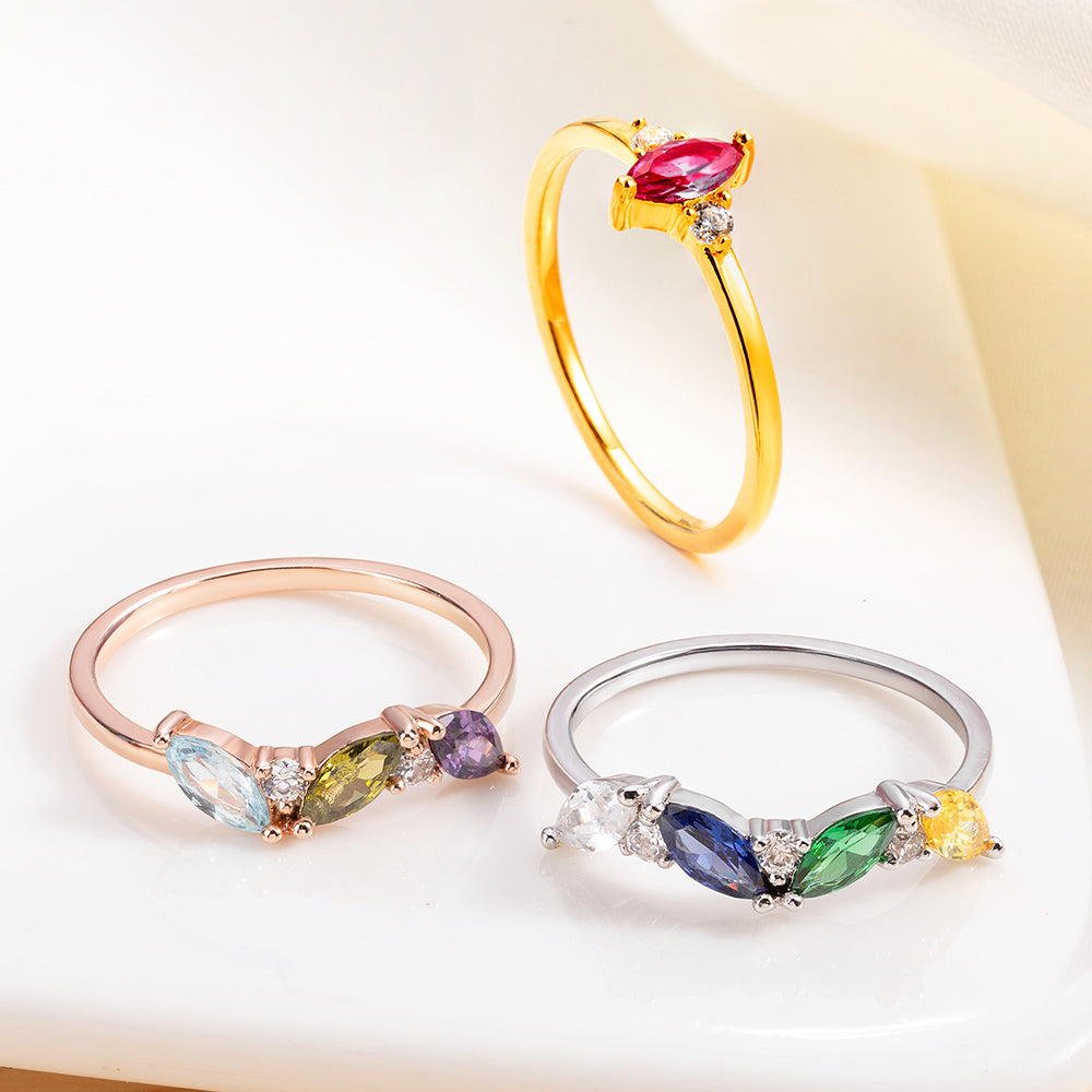 Personalizado Vintage 1-5 Marquise Birthstone Ring Dainty Jewelry Anniversary Mother's Day Birthday Gift for Women Mother Grandmother