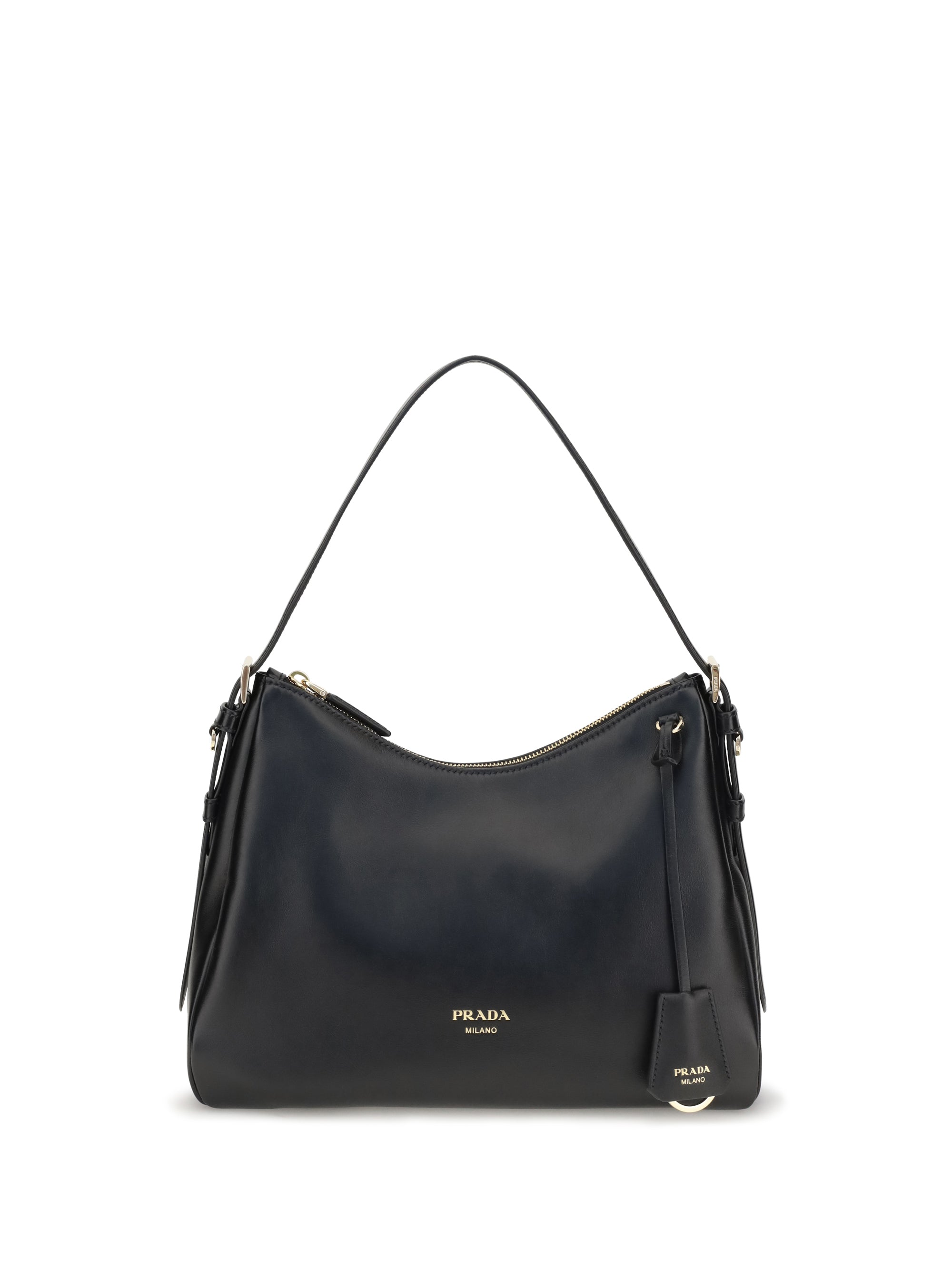 Prada Vintage-Effect Calf Leather Shoulder Bag — Black
