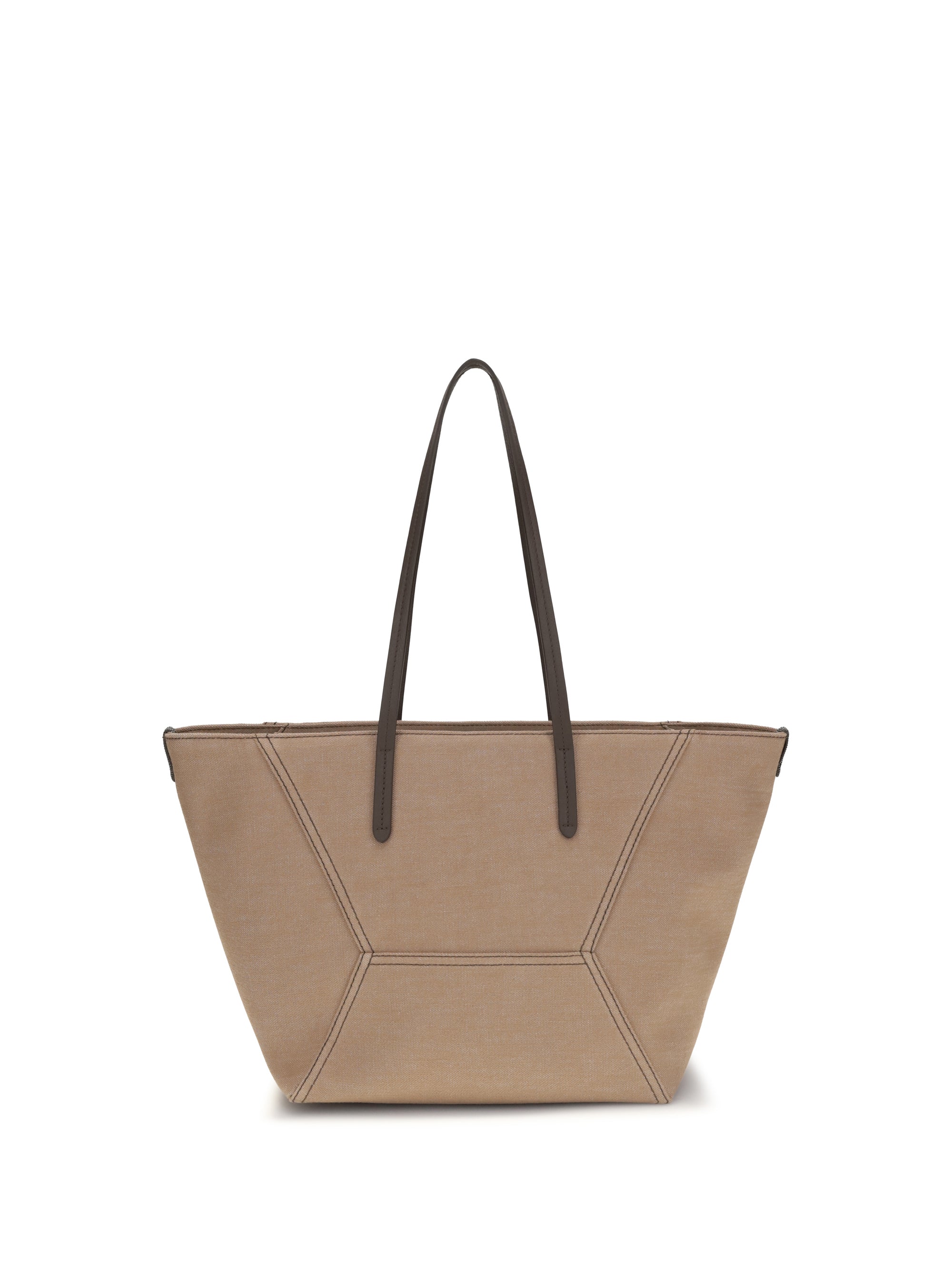 Brunello Cucinelli Canvas Trapeze Tote Bag — Beige