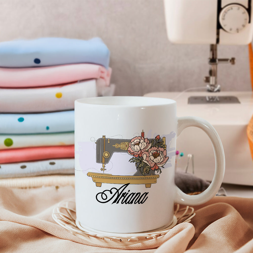 Personalizada Nacimiento Flor Máquina de Coser Taza de café de cerámica con nombre Casa Cocina Decoración Cumpleaños Regalo para Mamá Abuela Entusiasta de la costura